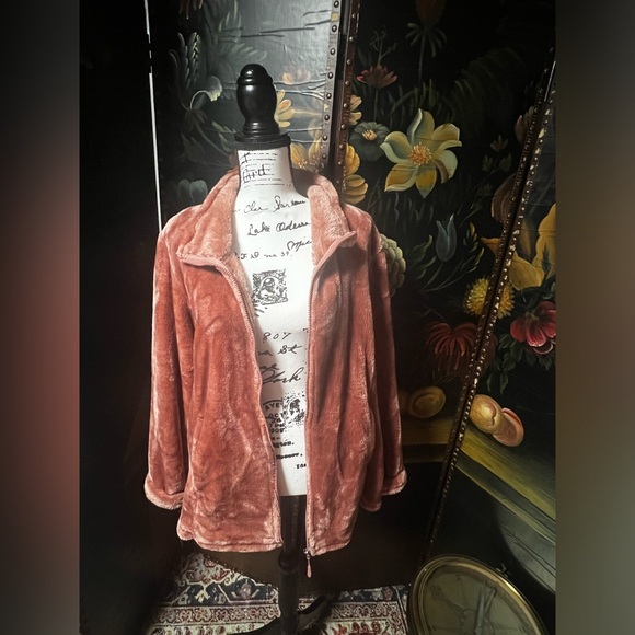 32 Degrees Heat Jacket Womens XXL Long Sleeve Mauve Zipper Pockets Velour Cozy - Picture 6 of 8